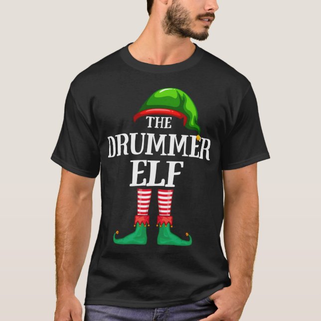 Drummer Elf Matching Family Christmas Party Pajama T-Shirt (Front)