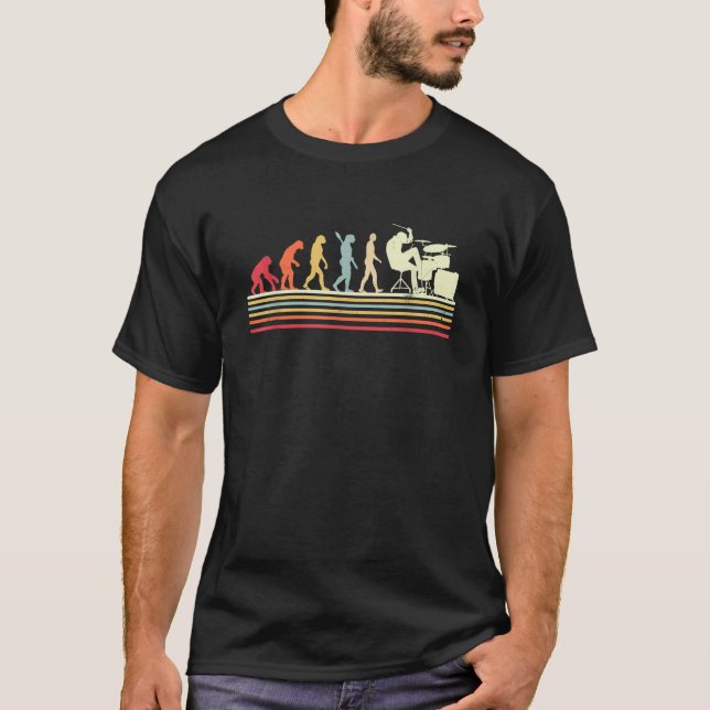 Drummer Evolution Art Retro Cool Drum Set Player D T-Shirt (Front)