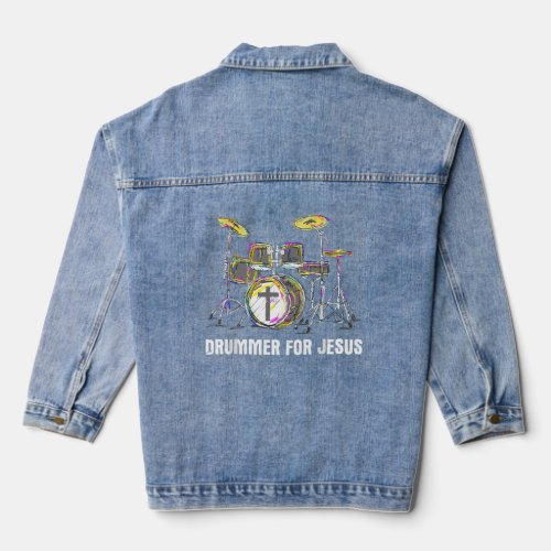 Drummer For Jesus _ Christian Band Musician Worshi Denim Jacket