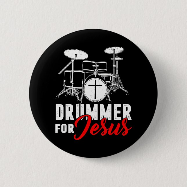 Drummer For Jesus Christian Drums Cross Gift Button (Front)