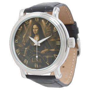 Drummer Funny Mona Lisa Rock Music Drum Set Gift Watch