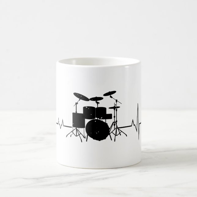 Drummer Gift Heartbeat Musical Instrument Drums Coffee Mug (Center)