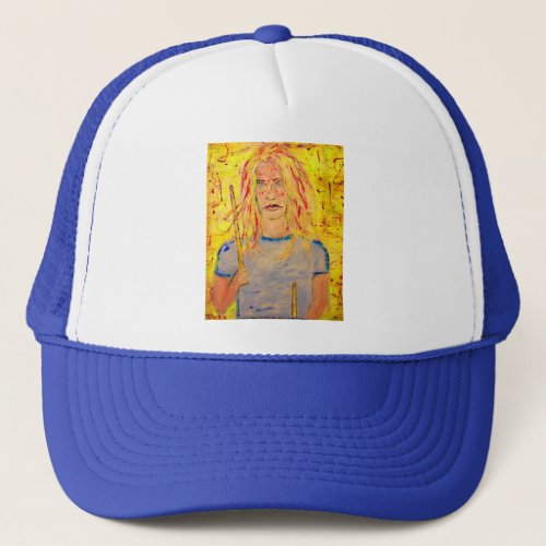 drummer girl art trucker hat