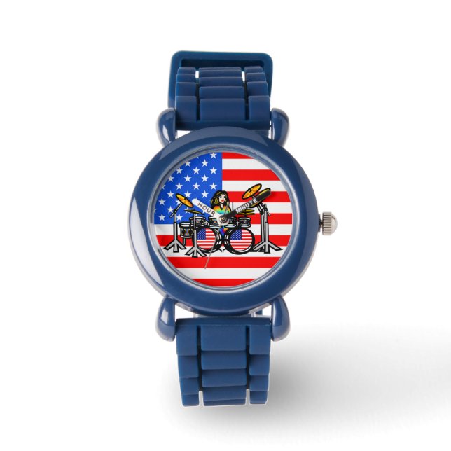Drummer girl cartoon watch (Front)