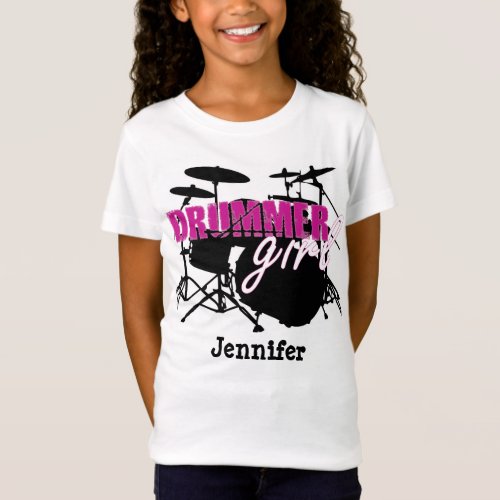 Drummer Girl Cute Purple and Black Illustrated T_Shirt