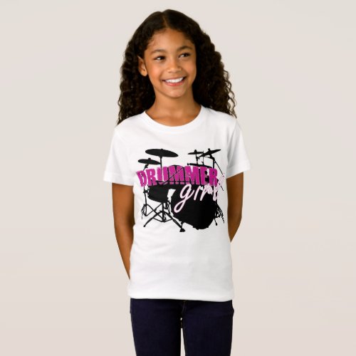 Drummer Girl Cute Purple and White Text T_Shirt