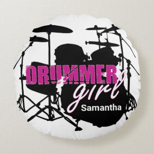 Drummer Girl First Name Grunge Purple with Text Ro Round Pillow