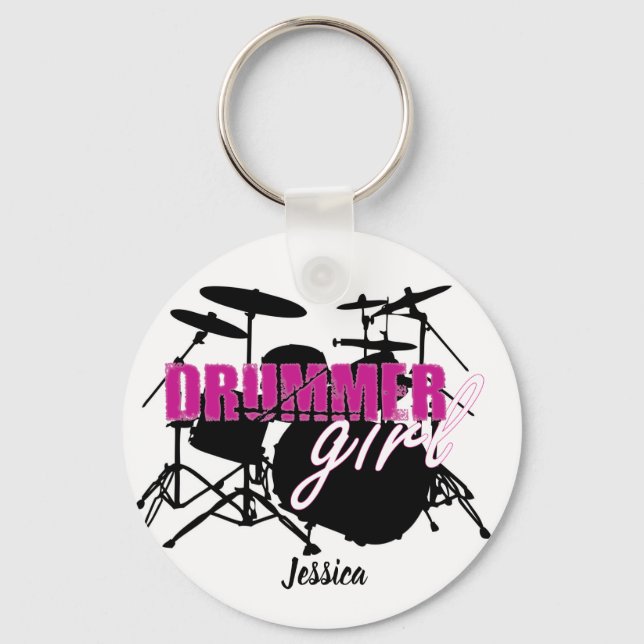 Drummer Girl First Name Purple Black Grunge Text Keychain (Front)