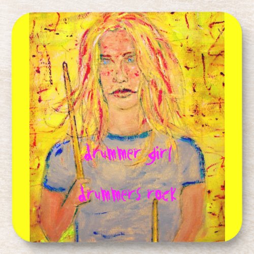 drummer girl slogans art coaster