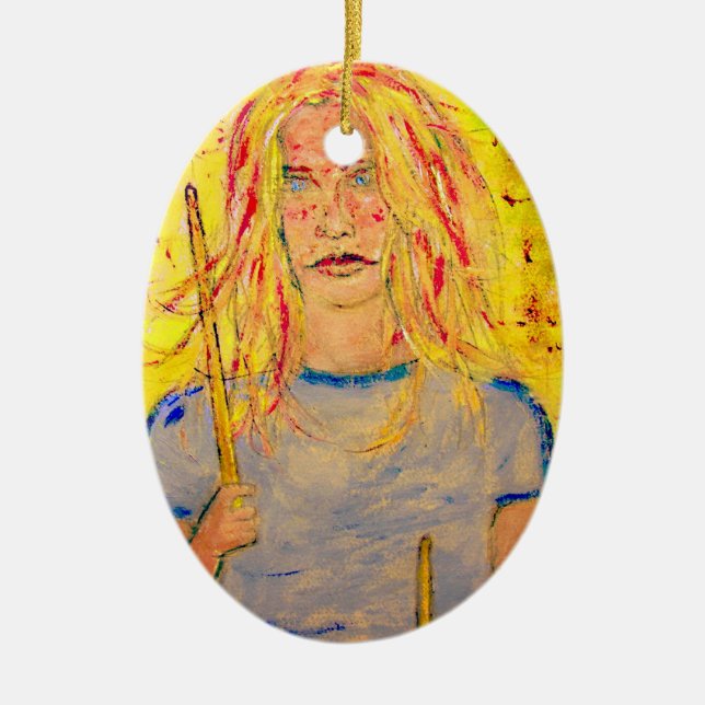 drummer girl upclose ceramic ornament (Front)