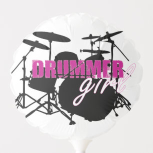 Drummer Girl with Fun Purple and Black Grunge Text Balloon
