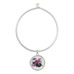 Drummer Girl with Fun Purple and Black Grunge Text Bangle Bracelet