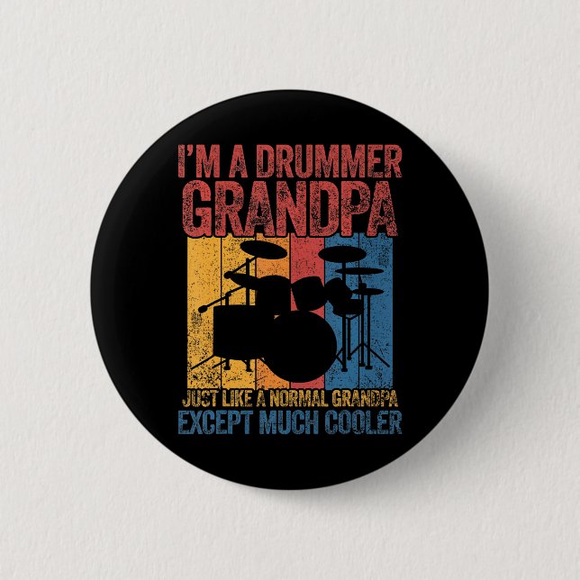Drummer Grandpa Drumming Grandfather Father's Day Button (Front)