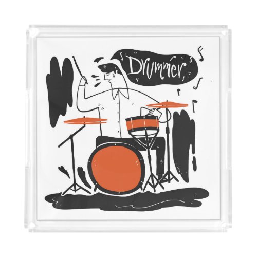 Drummer Guy White Background Illustration Acrylic Tray