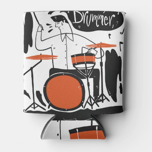 Drummer Guy White Background Illustration Can Cooler