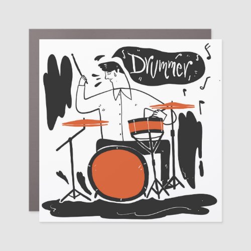 Drummer Guy White Background Illustration Car Magnet