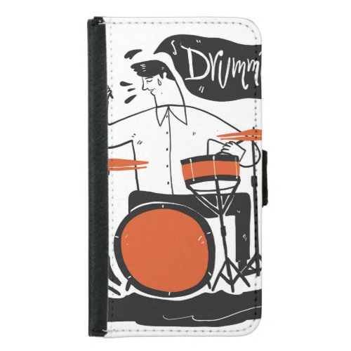 Drummer Guy White Background Illustration Samsung Galaxy S5 Wallet Case