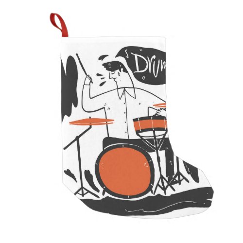 Drummer Guy White Background Illustration Small Christmas Stocking
