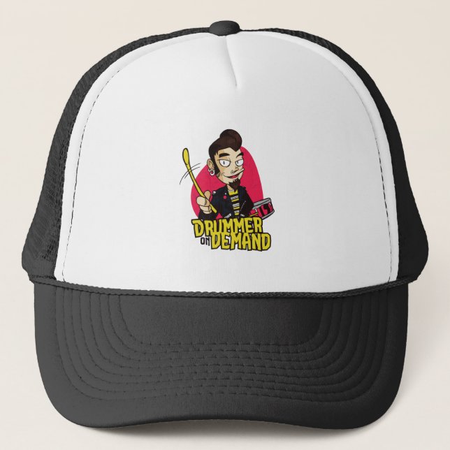 Drummer Guy with Drumsticks Design Trucker Hat (Front)