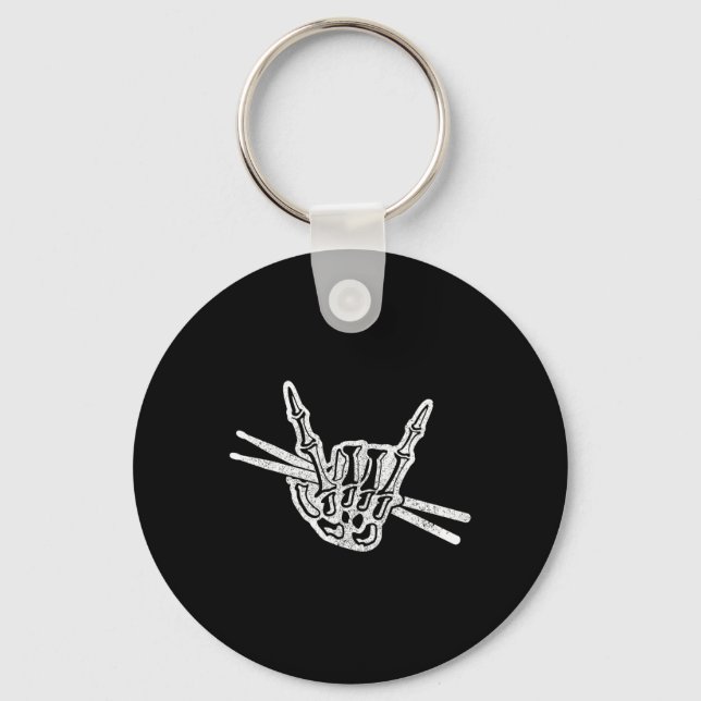 Drummer Halloween Skeleton Hand Rock and Roll Drum Keychain (Front)