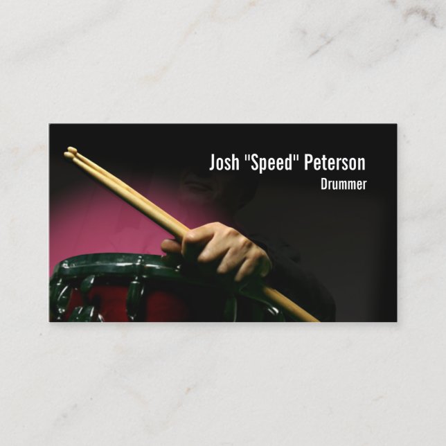 Drummer Holding Drumsticks Red Business Card (Front)