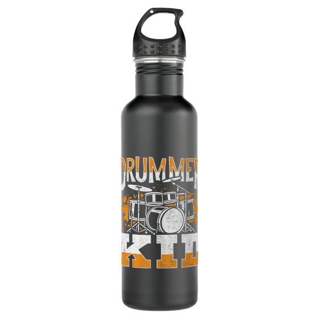 Drummer Kid Drumming Drumsticks Musician Rock Musi Stainless Steel Water Bottle (Front)