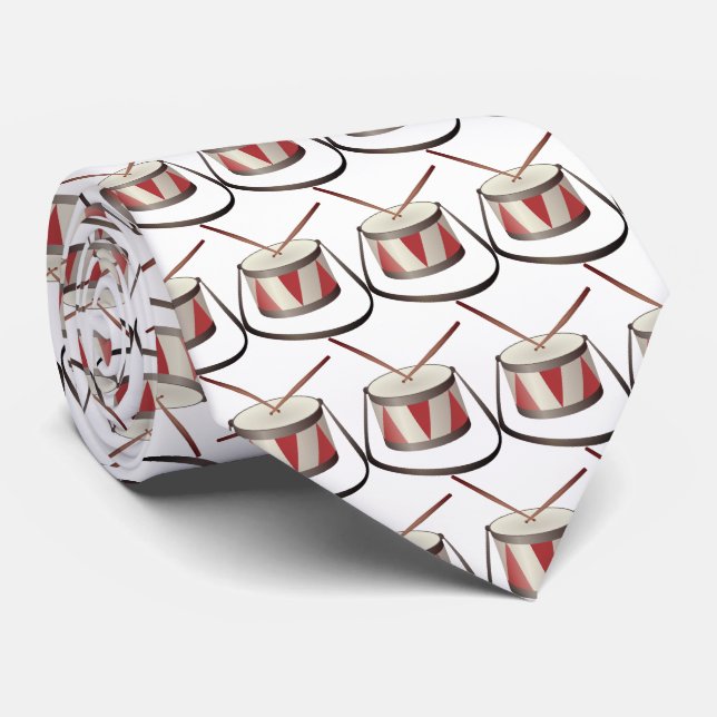 Drummer Little Red Drums White Black Neck Tie (Rolled)