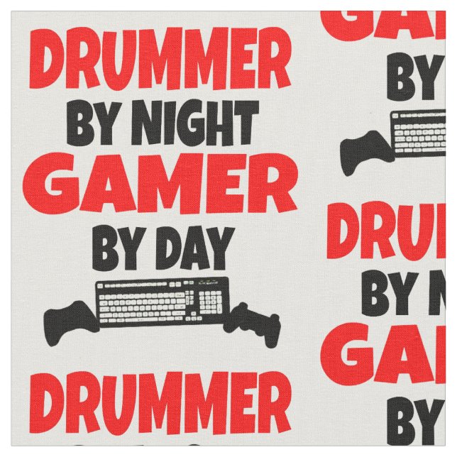 Drummer Loves Playing Video Games Fabric (Close Up)