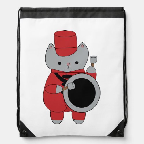 Drummer Marching Band Bass Drum Cat Red Black Drawstring Bag