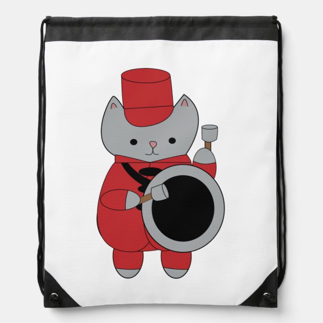 Drummer Marching Band Bass Drum Cat Red Black