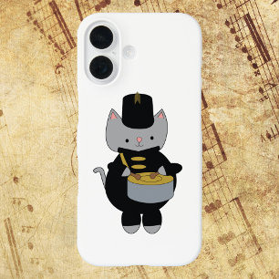 Drummer Marching Band Cat Black Gold iPhone 16 Case