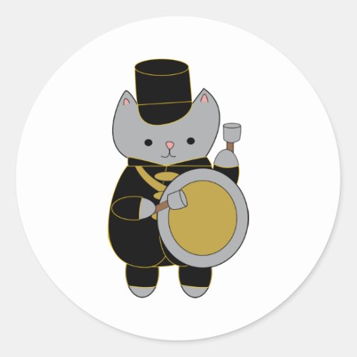 Drummer Marching Band Cat Black Yellow Gold Classic Round Sticker