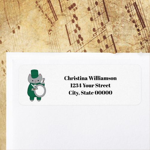 Drummer Marching Band Cat Green Personalize Return Label