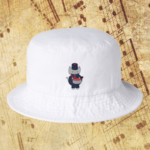 Drummer Marching Band Cat Navy Blue Red Bucket Hat