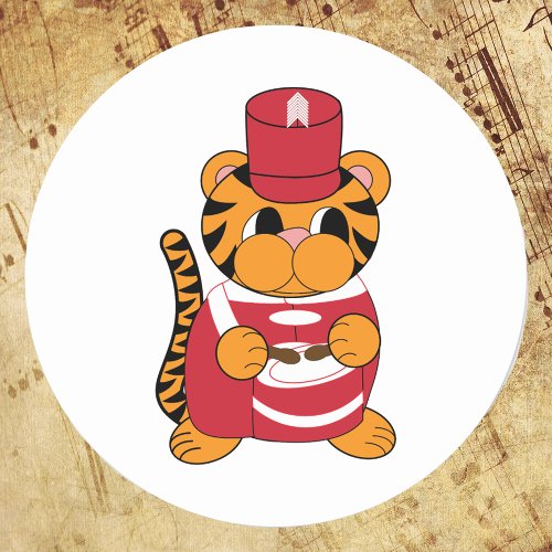 Drummer Marching Band Tiger Red and White Classic Round Sticker