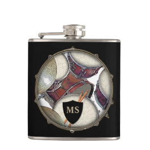 Drummer Monogram Snare Drum Kit Drumstick Musician Flask