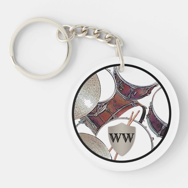 Drummer Monogram Snare Drum Kit Drumsticks Music K Keychain (Front)