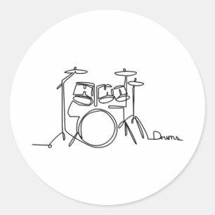 Drummer Music Design One-Line Drums  Classic Round Sticker