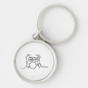 Drummer Music Design One-Line Drums Keychain