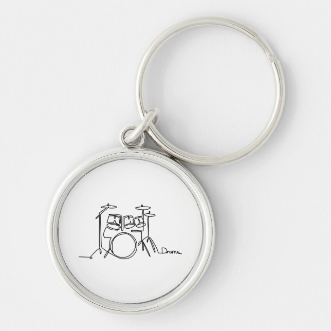 Drummer Music Design One-Line Drums  Keychain (Front)