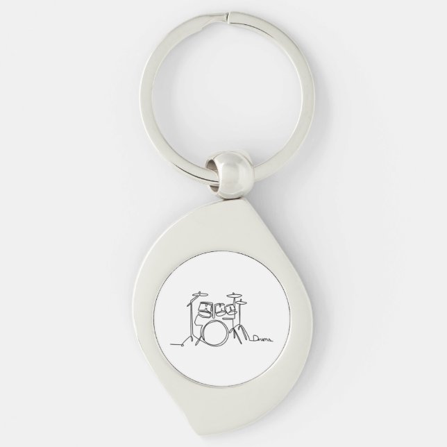 Drummer Music Design One-Line Drums  Keychain (Front)