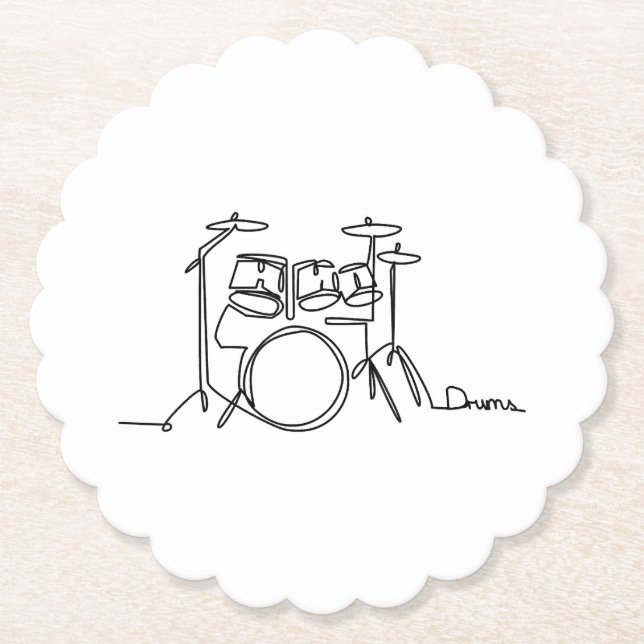 Drummer Music Design One-Line Drums  Paper Coaster (Front)