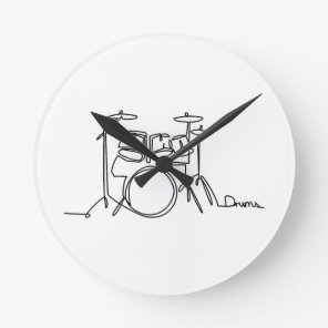 Drummer Music Design One-Line Drums Round Clock