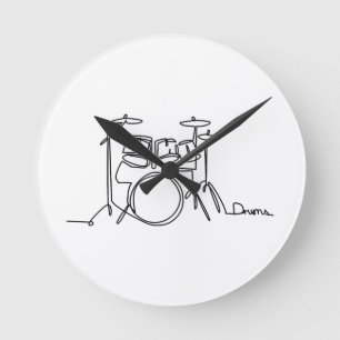 Drummer Music Design One-Line Drums Round Clock