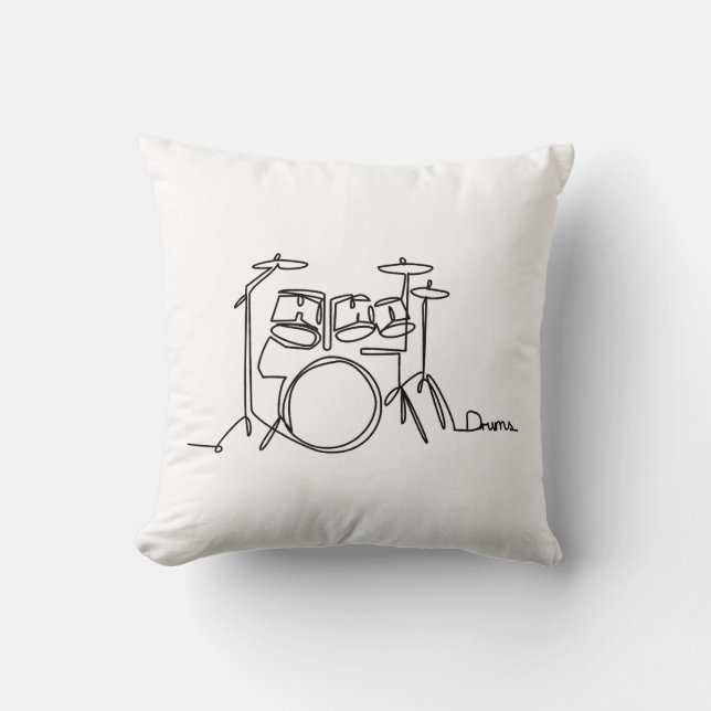 Drummer Music Design One-Line Drums  Throw Pillow (Front)