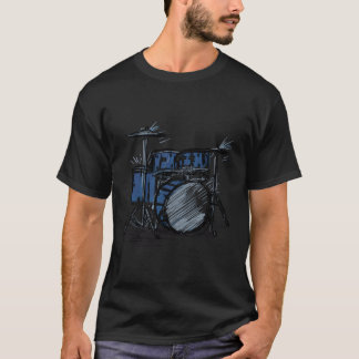 Drummer Music Featuring A Sketch Of A Drum Kit T-Shirt