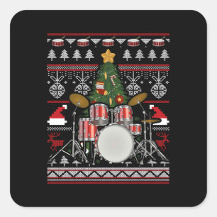 Drummer Musical Instrument Ugly Christmas Square Sticker