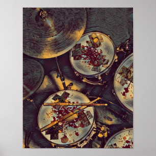 Drummer Musician Bloody Drum Kit Rock N Roll Print