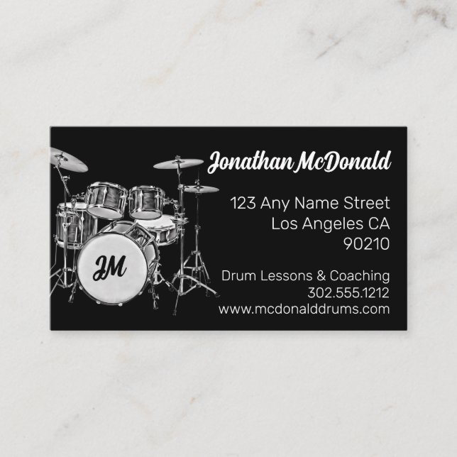 Drummer Musician Drum Kit Music Teacher Drumming Business Card (Front)