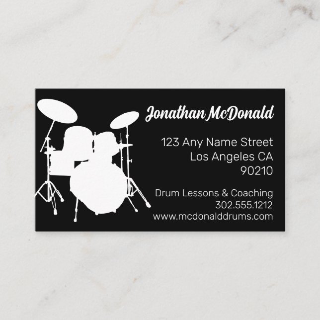 Drummer Musician Drum Kit Music Teacher Drumming Business Card (Front)